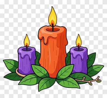 Colorful Candles Surrounded By Leaves PNG