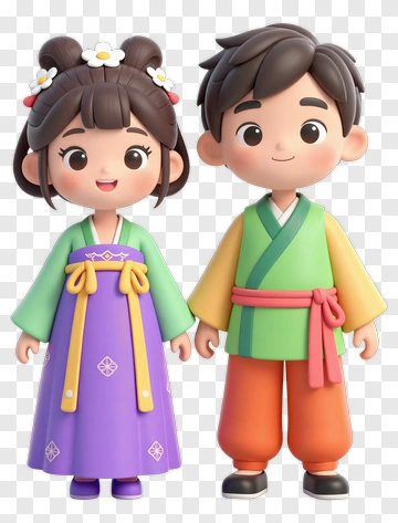 Cartoon Children In Traditional Clothing PNG