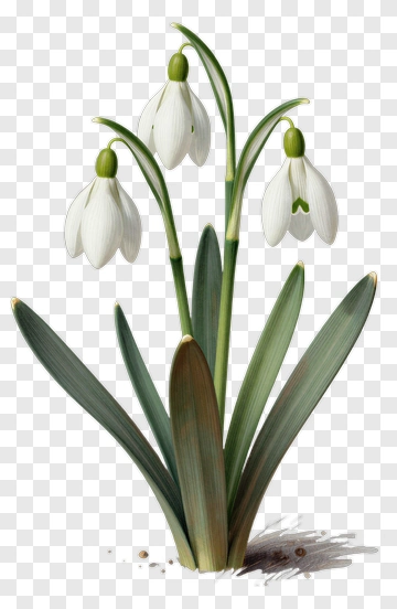 Snowdrop Flower With Green Leaves PNG
