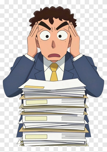 Stressed Businessman Overwhelmed By Paperwork PNG