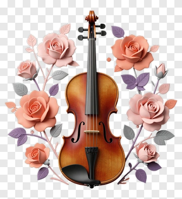 Violin Surrounded By Roses PNG