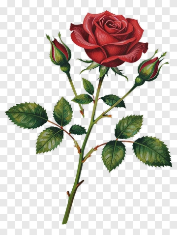 Red Rose With Buds And Leaves PNG