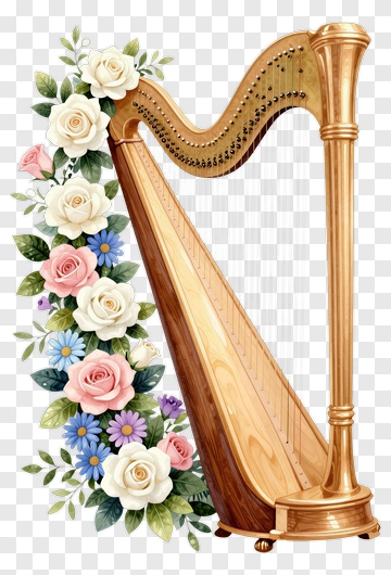 Harp Surrounded By Floral Arrangement PNG