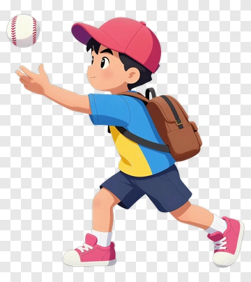 Cartoon Boy Throwing A Baseball PNG