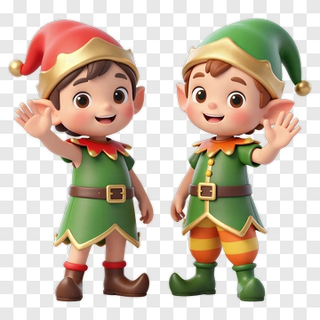 Cartoon Elves Waving Hello PNG