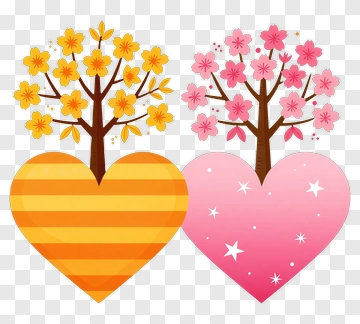 Colorful Heart-Shaped Trees With Blossoms PNG