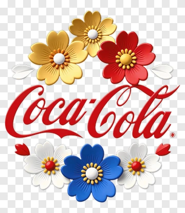 Coca-Cola Logo With Colorful Flowers PNG