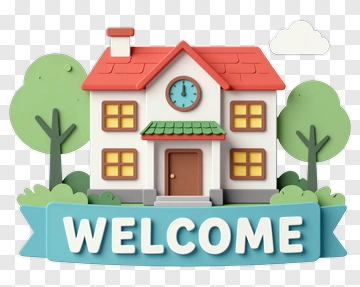 Colorful Welcome House With Trees PNG