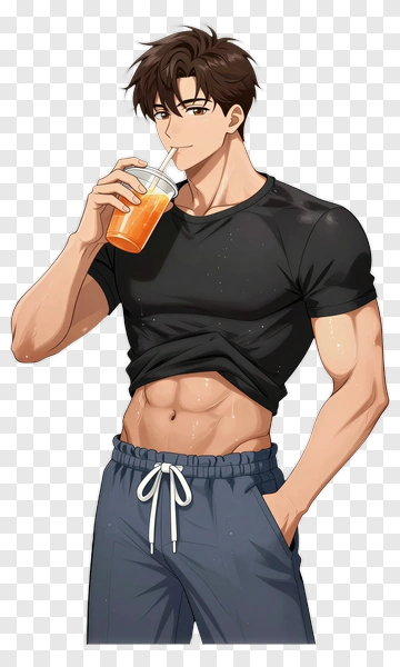 Anime Man Drinking Orange Juice PNG