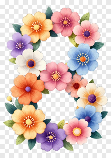 Colorful Floral Number 8 PNG