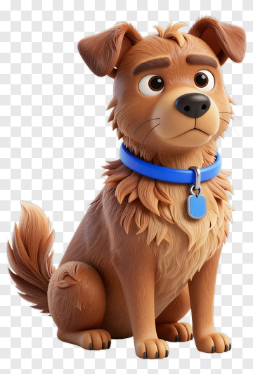 3D Cartoon Dog With Blue Collar PNG