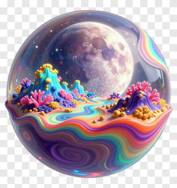 Colorful Alien Landscape With Moon PNG