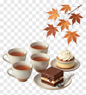 Autumn Tea And Desserts Arrangement PNG