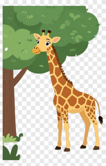 Cartoon Giraffe Standing Near A Tree PNG