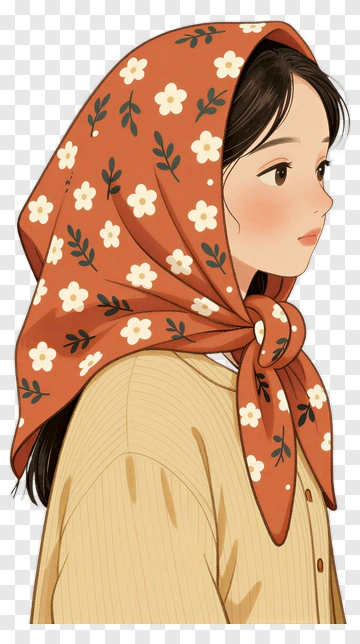 Woman Wearing A Floral Scarf PNG