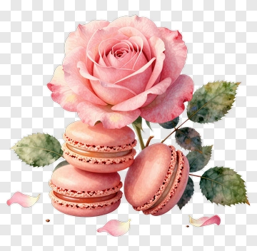Pink Rose With Macarons PNG