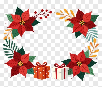 Poinsettia Frame With Christmas Gifts PNG