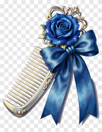 Decorative Hair Comb With Blue Rose And Bow PNG