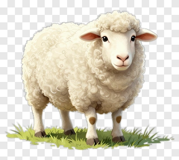Cartoon Sheep Standing On Grass PNG