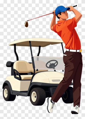 Golfer Swinging A Club Next To A Golf Cart PNG