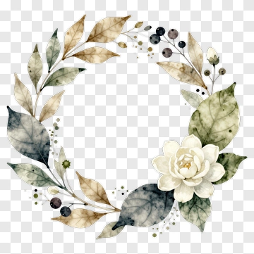 Floral Wreath With Leaves And White Flower PNG