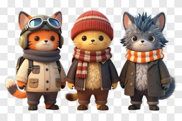 Cartoon Animal Friends In Winter Attire PNG