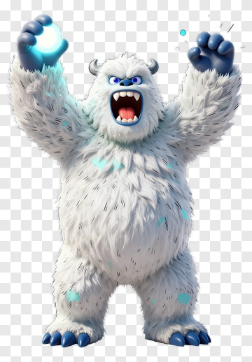 3D Yeti Holding A Blue Energy Sphere PNG