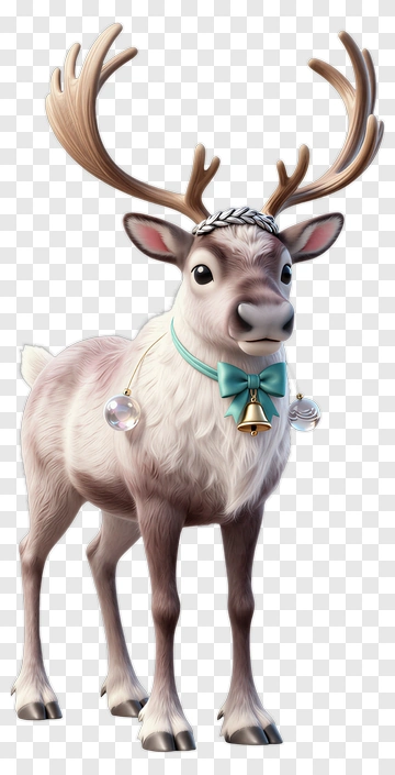 Cartoon Reindeer With Bow And Bells PNG