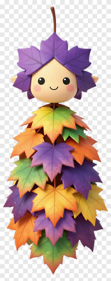 Cute Leaf Character With Colorful Leaves PNG