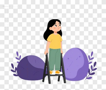 Girl Standing On A Ladder Among Purple Rocks PNG