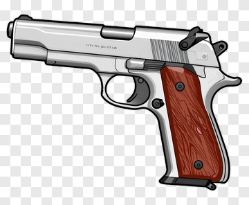 Silver Handgun With Wooden Grip PNG