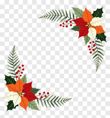 Poinsettia And Fern Holiday Frame PNG