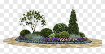 Garden Landscape With Trees And Flower Beds PNG