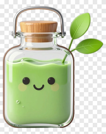Cartoon Jar Of Green Liquid With Leaves PNG
