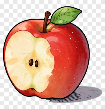 Cartoon Red Apple With A Bite Taken Out PNG