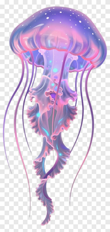 Colorful Jellyfish With Glowing Tentacles PNG
