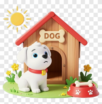 Cartoon Dog Sitting Beside A Dog House PNG