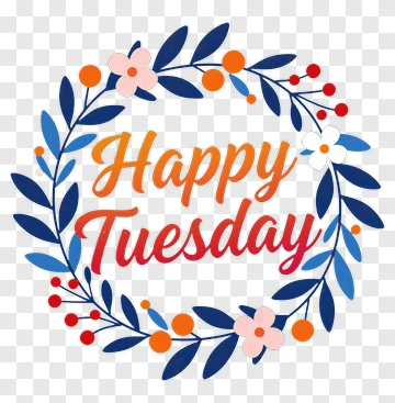 Happy Tuesday Floral Wreath PNG