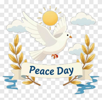 Dove With Peace Day Banner And Sun PNG
