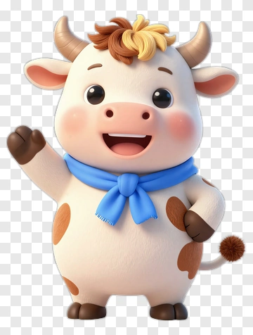 Cartoon Cow Waving Hello PNG