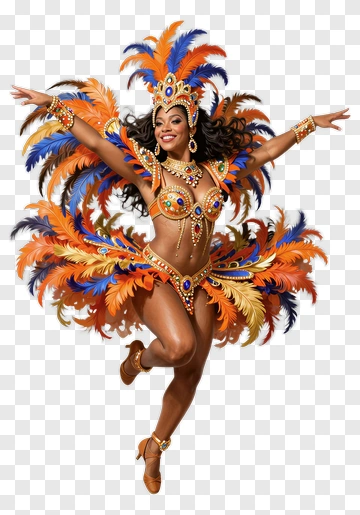 Carnival Dancer In Colorful Feather Costume PNG