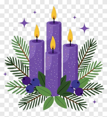 Purple Candles Surrounded By Greenery PNG