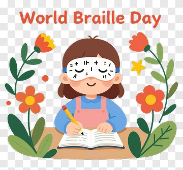 Girl Celebrating World Braille Day While Writing PNG
