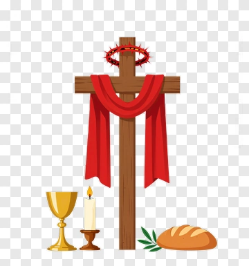 Cross With Chalice, Candle, And Bread PNG
