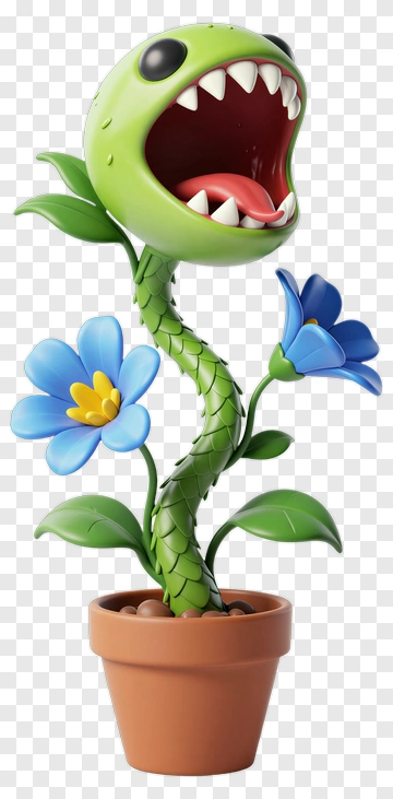 Cartoon Plant With Blue Flowers PNG