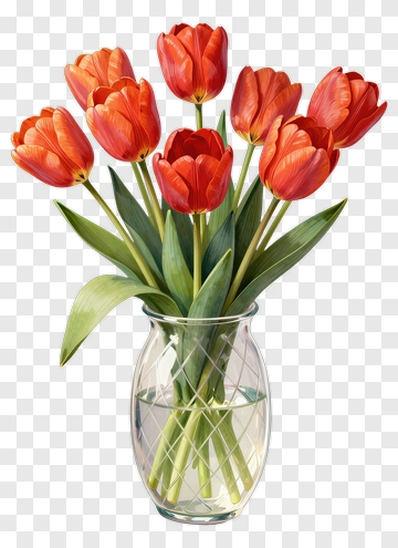 Bouquet Of Red Tulips In A Vase PNG