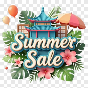 Summer Sale Graphic With Tropical Elements PNG