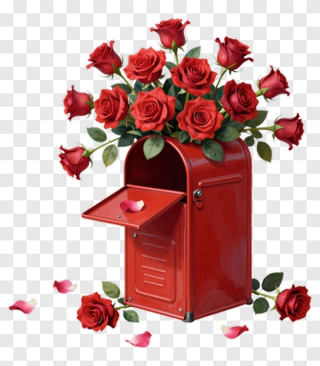 Red Mailbox Filled With Roses PNG