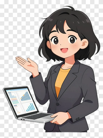 Cartoon Businesswoman Presenting Data On A Laptop PNG
