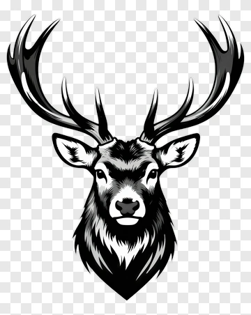 Black And White Deer Head Illustration PNG